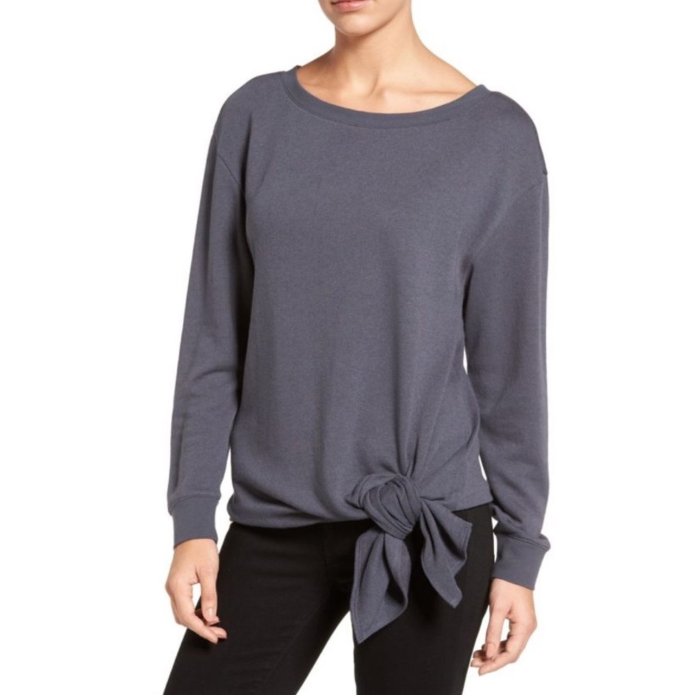 Hinge Tie Front Pullover Sweatshirt in India Ink